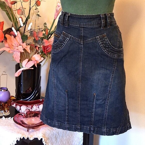Preowned Sandwich Blue Denim Skirt Chic Knee Length Jean Skirts Tag Size 38 - Picture 3 of 8